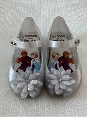 Mini Melissa Silver Glitter Frozen Floral Mary Jane Shoes